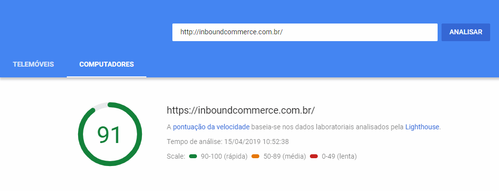 velocidade do site - inbound commerce