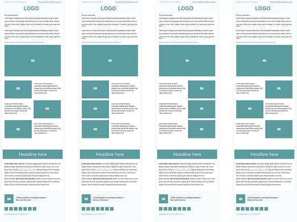 Imagem de algumas possibilidades de layout para newsletter.
