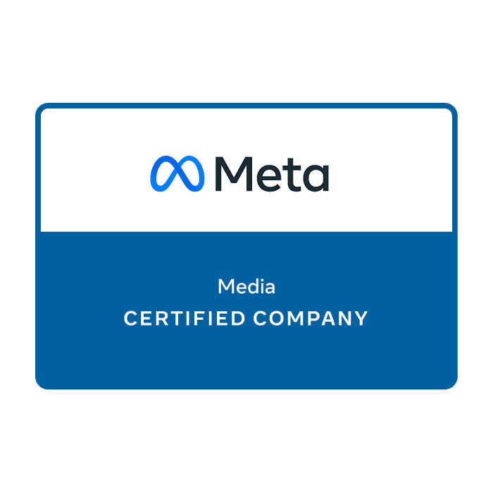 Foto do selo de meta media ciertified company recebido pela Nação Digital em 2022.